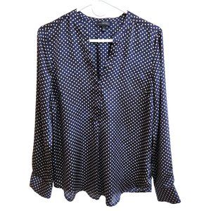 The Limited Long Sleeved Blouse Pullover Split V-Neck Navy Blue with Gold Size M